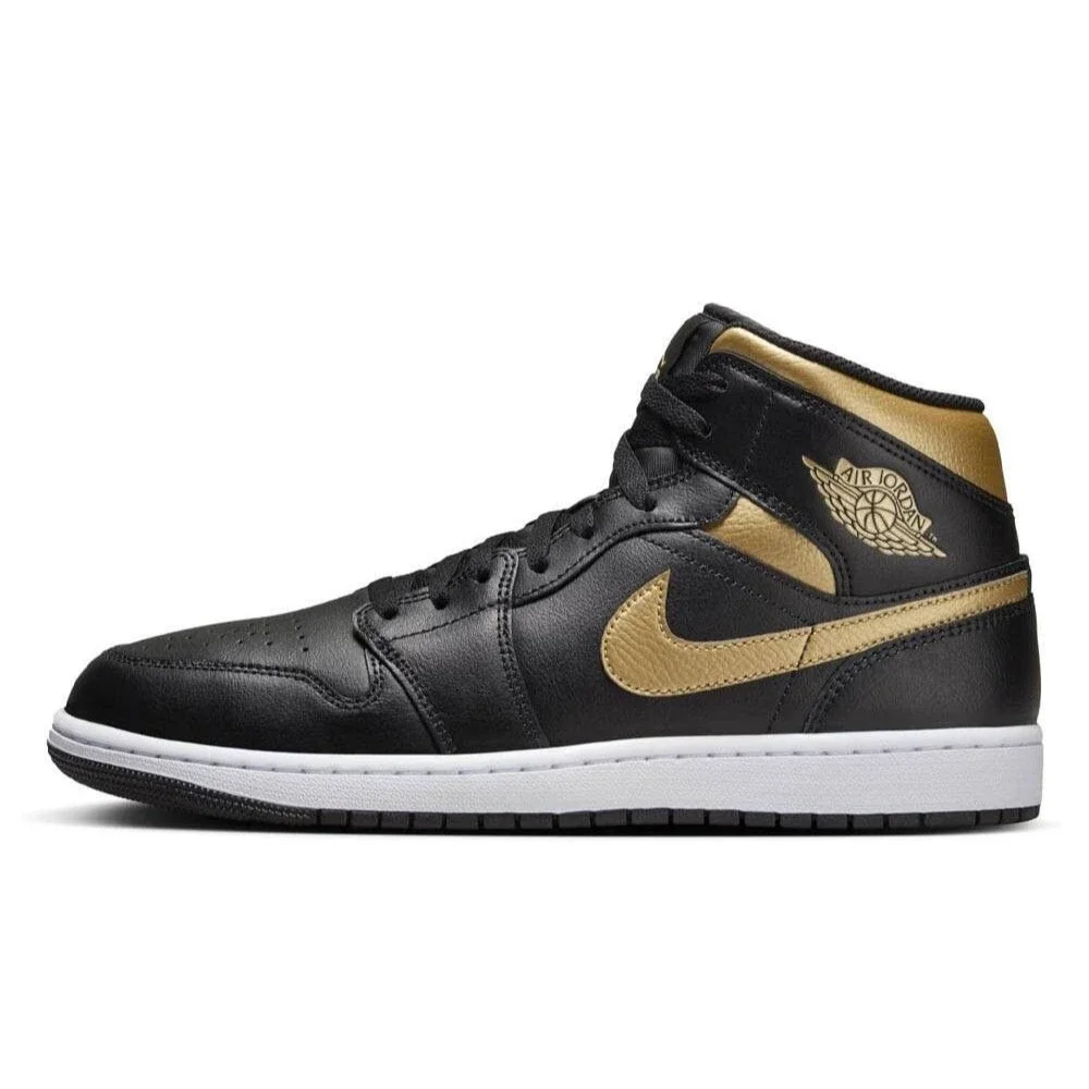 Air Jordan 1 Mid Black Metallic Gold Men's Athletic Shoes Sneakers NEW SZ 8